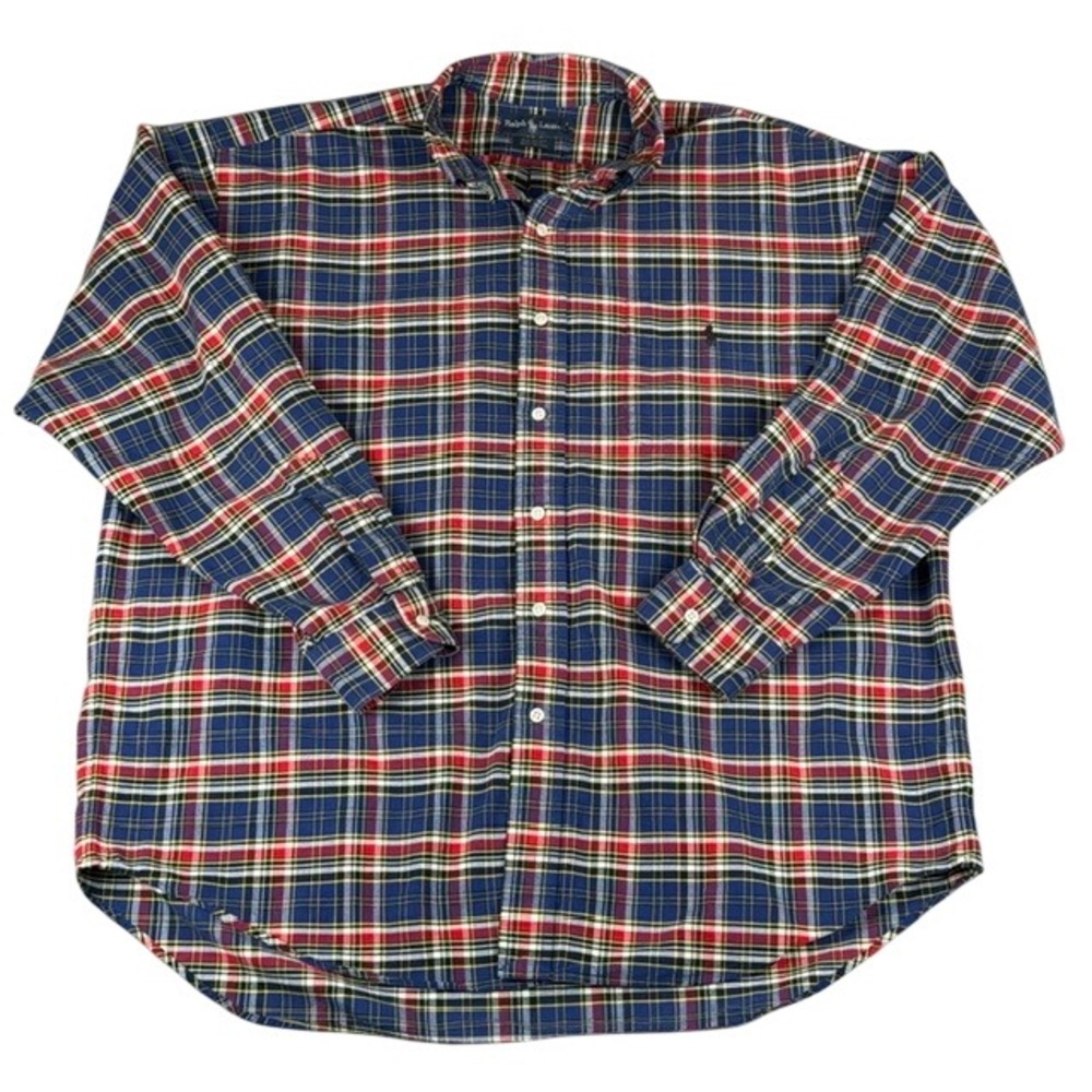 Ralph Lauren Big Shirt Mens Large Plaid Cotton Button Down Long Sleeve Pony logo